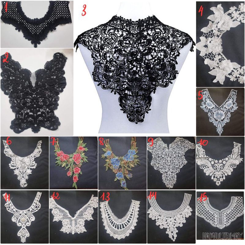 Cổ áo ren, cổ áo thêu kết cườm