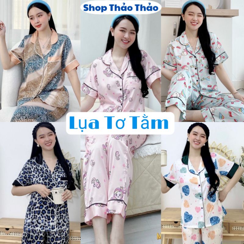 Bộ Pyjama Mặc Nhà Lụa Tơ Cao cấp Quần Dài Tay NgắnGiảm 10K Đơn 200K