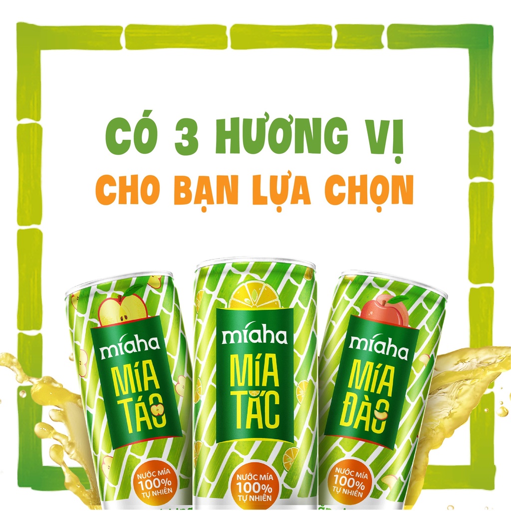 Lốc 06 Lon Nước Mía Tắc Tự Nhiên MÍAHA 3 Hương Vị Đào/ Táo/ Tắc Lựa Chọn Dung Tích 240ml/Lon - YOOSOO MALL