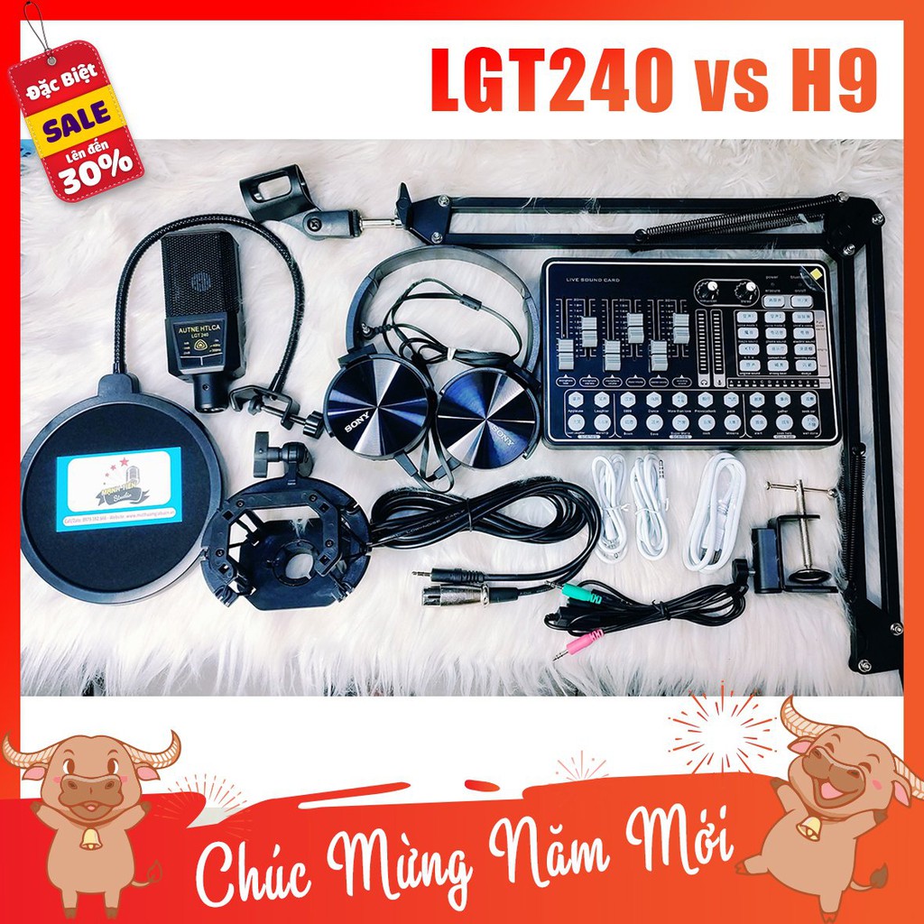 [tặng full phụ kiện] Combo Mic Thu Âm LGT240 + SoundCard  H9 + full phụ kiện livestream karaoke thu âm xịn âm thanh chẩn