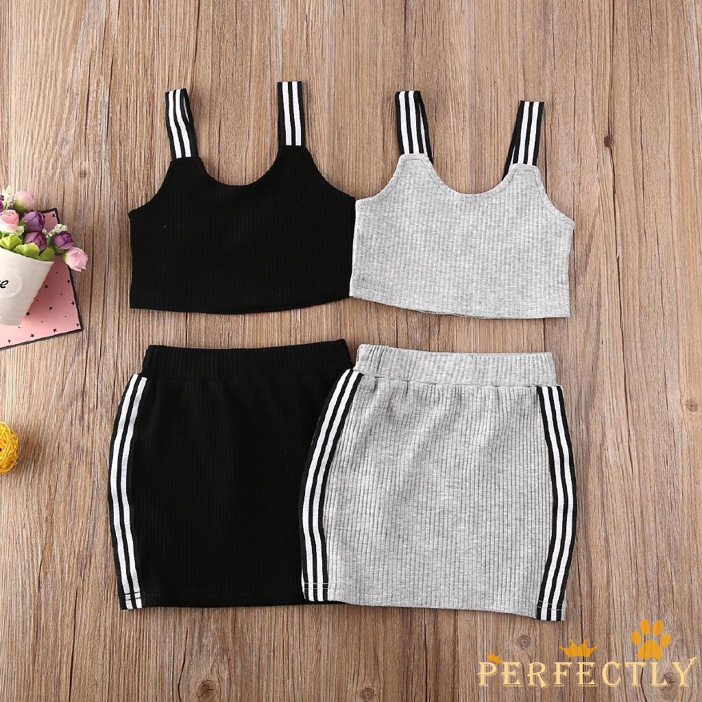 Set Áo Croptop Sát Nách + Chân Váy Bút Chì Cho Bé Gái Từ 1-5 Tuổi