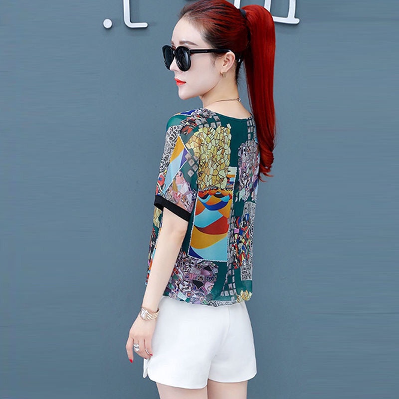 Short-sleeved T-shirt women's summer middle-aged and elderly mother's loose printed top