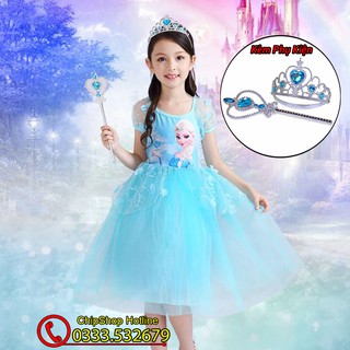 Váy Công Chúa Elsa Có Tà Dài, Vương Miện, Đũa Phép - Váy Elsa Mẫu Mới Hàng Quảng Châu