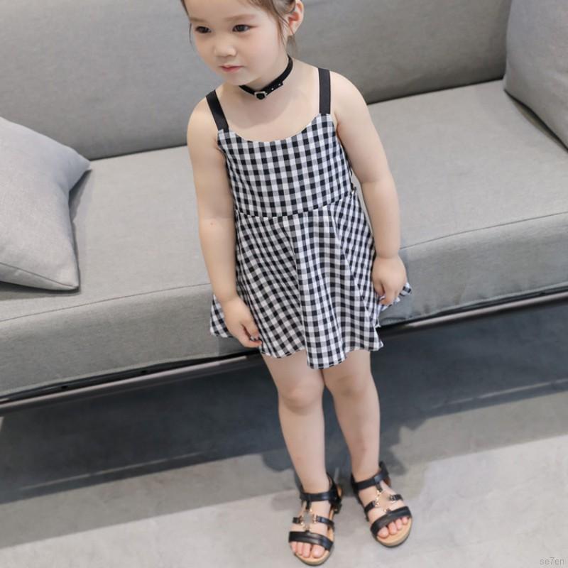 Đầm Hai Dây Họa Tiết Kẻ Ca Rô Dành Cho Bé 1-6 Tuổi