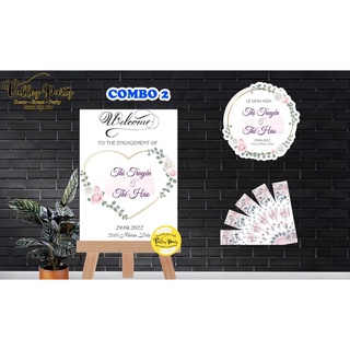 Combo Bảng Cổng Cưới + Bảng Treo Cổng Hoa + 12 Tem dán chai nước