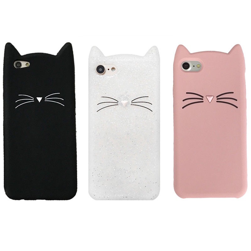 iphone 5s 6s 7 8 plus X Case Cover HOT 3D Cute Cartoon Beard Cat Soft Silicone