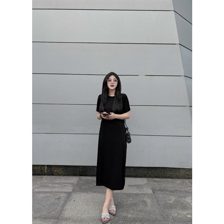 Váy maxi suông trơn nhiều màu Hàng Quảng Châu rẻ đẹp, Đầm nữ dự tiệc dáng xuông cổ tròn siêu xinh