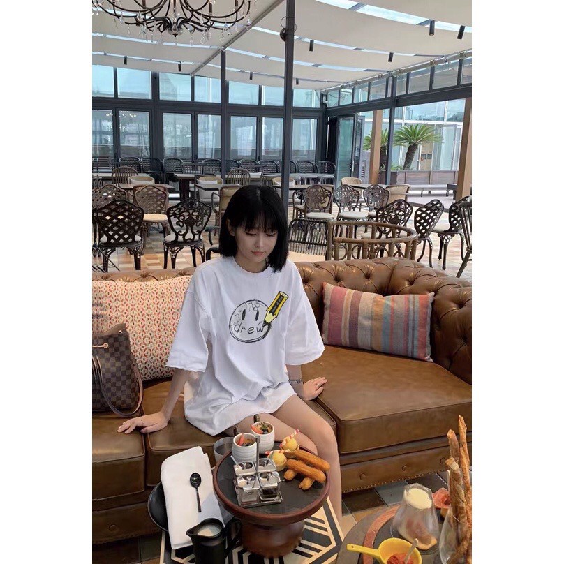 Áo thun tay lỡ DREW bút chì unisex form rộng vải cotton co dãn - áo thun nam nữ