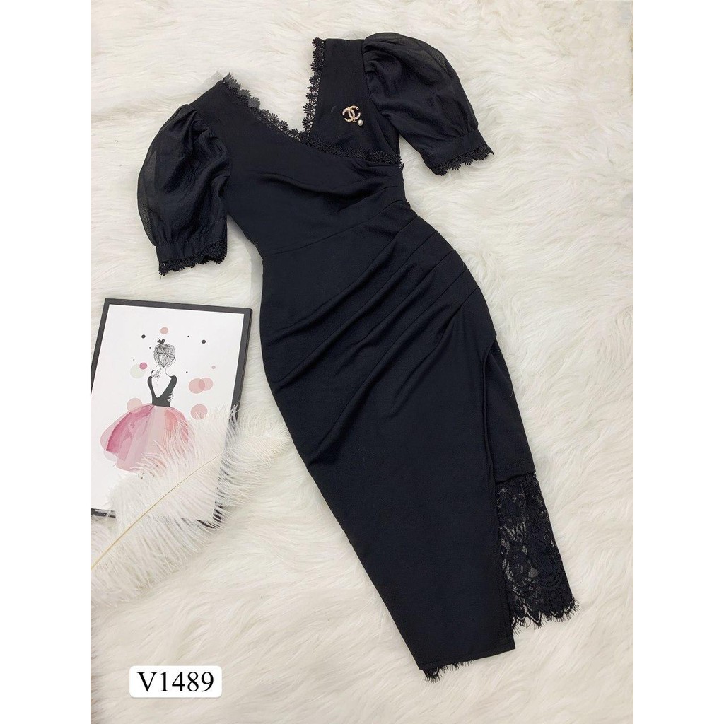 [Nhập WAMAR931 giảm ngay 15k]Đầm đen dáng ôm body kèm cài ngực V1489_Zin Boutique [Kèm ảnh thật] | BigBuy360 - bigbuy360.vn