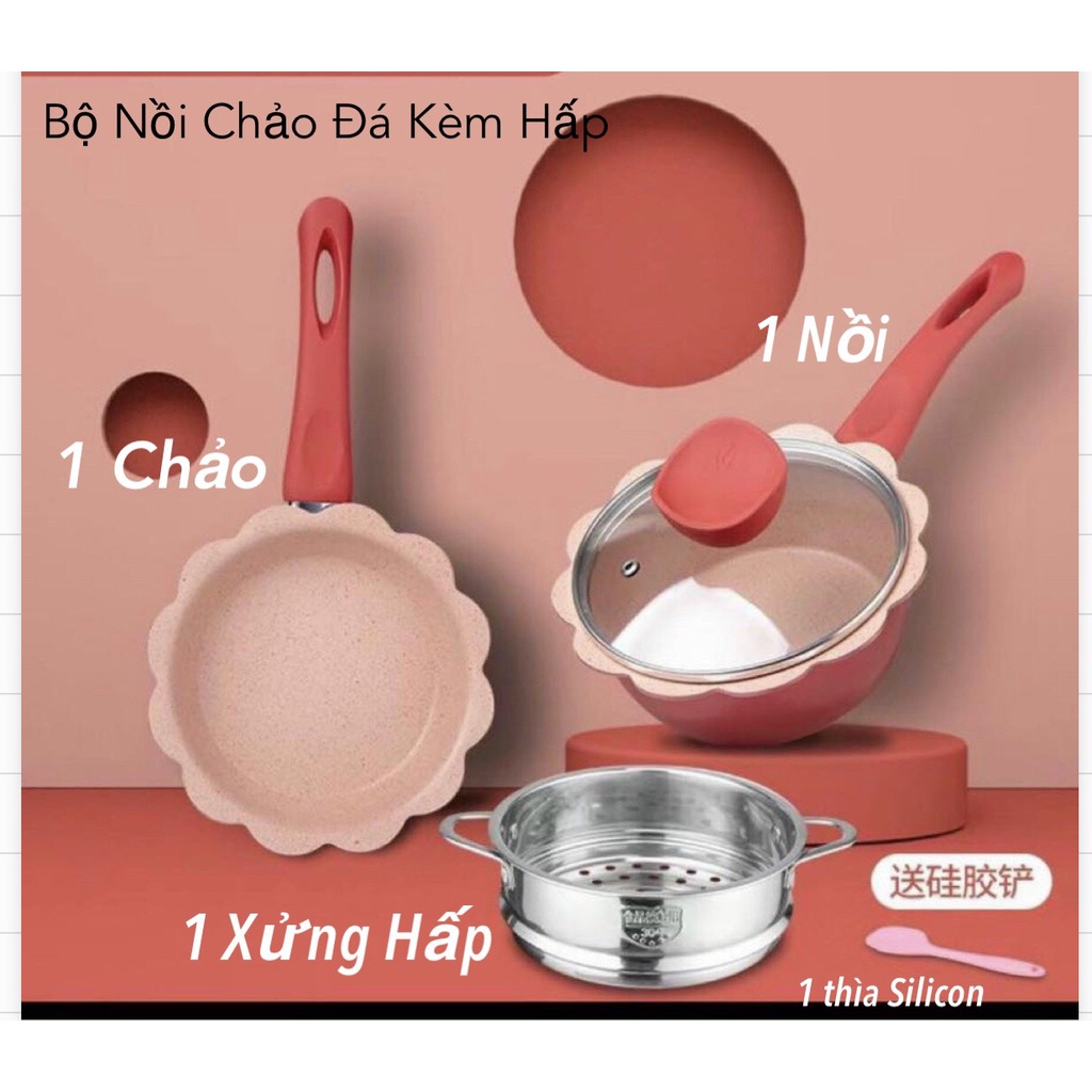 Bộ Nồi Chảo Đá Nấu Ăn Dặm Cho Bé Men Đá Chống Dính Cao Cấp