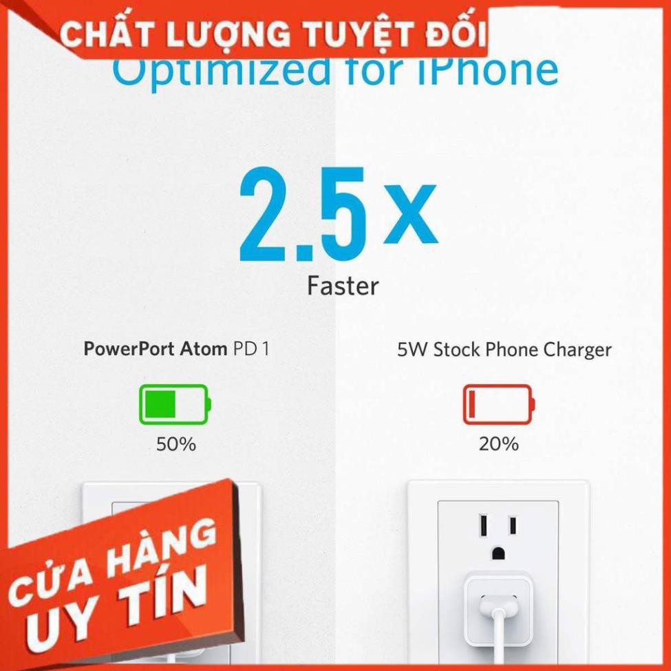 Cóc củ sạc nhanh PD Type-C 30W công nghệ PowerIQ cho điện thoại / Macbook hiệu Anker PowerPort Atom PD 1