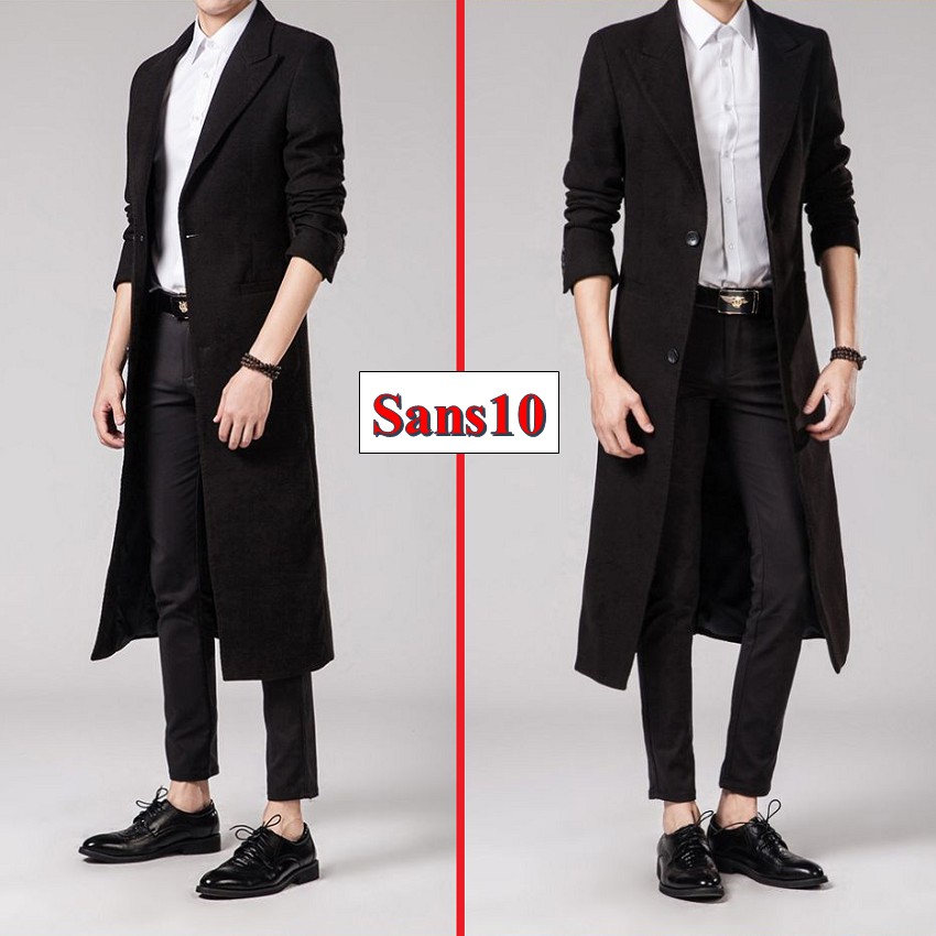 Áo măng tô nam dáng dài hàn quốc Sans10 blazer khoác dạ mangto choàng trench coat bigsize cỡ lớn 100kg XXL 2XL 3XL 4XL