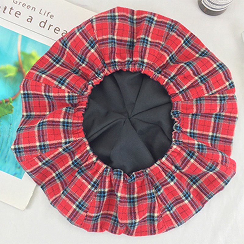 Mũ Beret Họa Tiết Sọc Caro Phong Cách Retro Hàn Quốc Cho Nữ