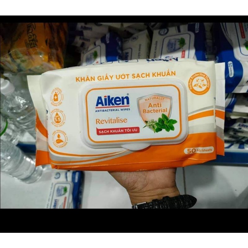 Khăn Ướt Kháng Khuẩn Aiken Chiết Xuất Bạc Hà - trà xanh 50 Tờ/ Bịch