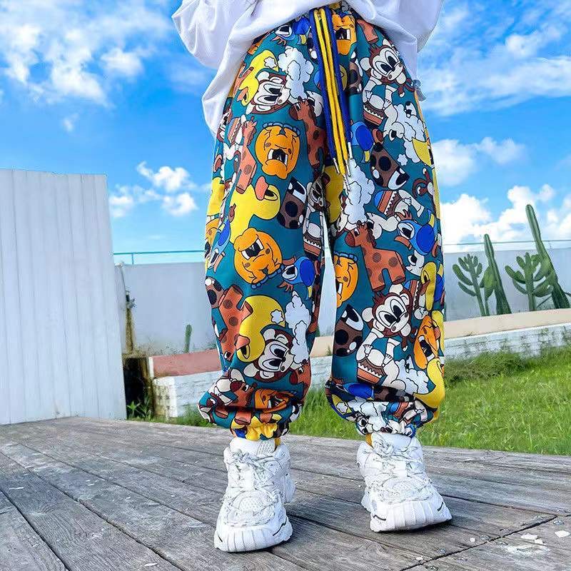 Quần dài màu phối nhiều hình nhân vật hoạt hình cho bé gái & bé trai màu xanh