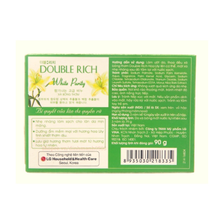 Xà Phòng Tắm Double Rich 90g Hương Hoa Hồng –Iris – Lily – Bánh Xà Bông Cục Thơm Chăm Sóc Da Hộp 90g Nhập Khẩu Hàn Quốc