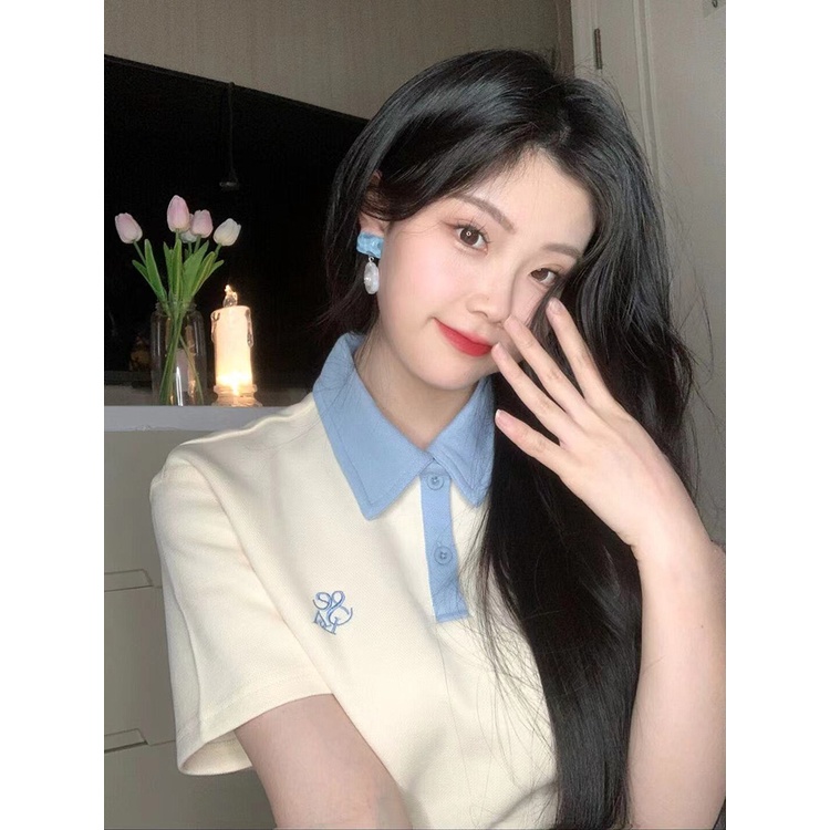 Áo polo Tay Ngắn Dáng Rộng Phong Cách Hàn Quốc Thời Trang Cho Nữ
