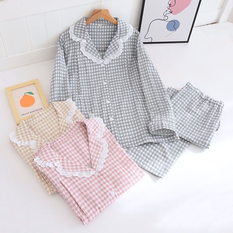 Bộ pijama mặc bầu và sau sinh họa tiết caro xinh xắn
