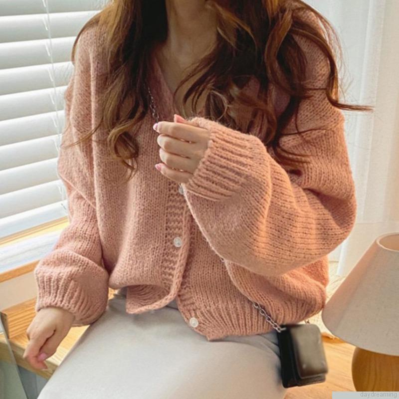 Áo cardigan dệt kim tay dài cổ chữ V dáng rộng thời trang cho nữ