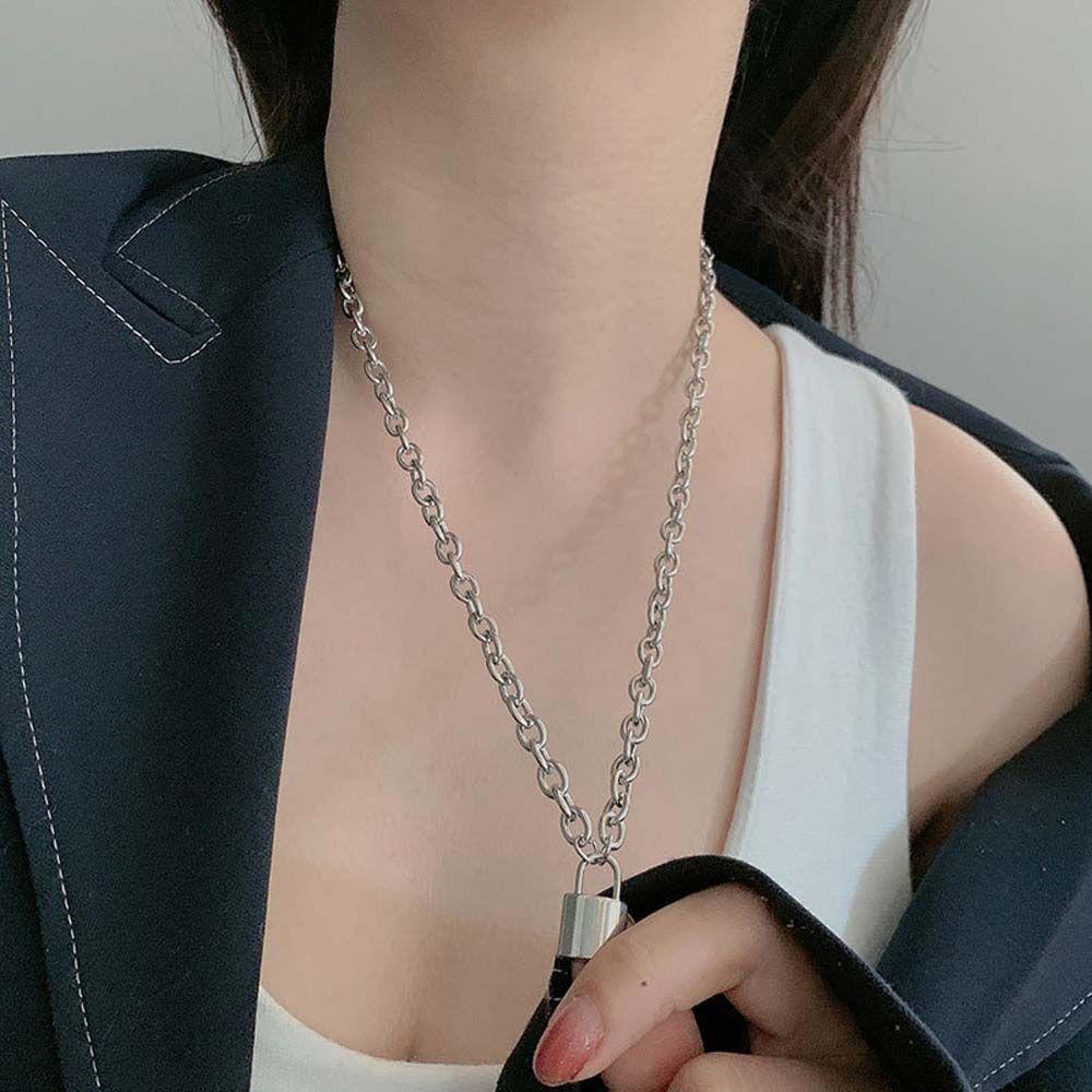 MXGOODS Vòng Cổ Choker Kim Loại Mặt Ổ Khóa Màu Bạc Phong Cách Punk Hip Hop Cho Nữ