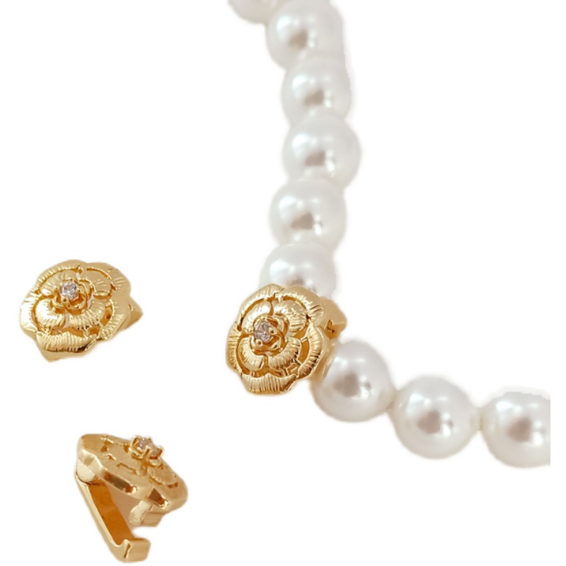 Khóa Cài Kết Nối Màu Vàng Đồng 14K Đính Đá Zircon Hình Hoa Trà Sang Trọng diy