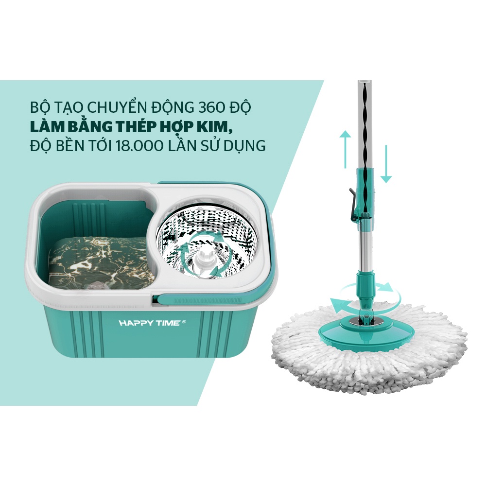 Bộ Lau Nhà Xoay 360 Độ Sunhouse Happy Time KH-CL330S [tặng thêm 1 bông lau]