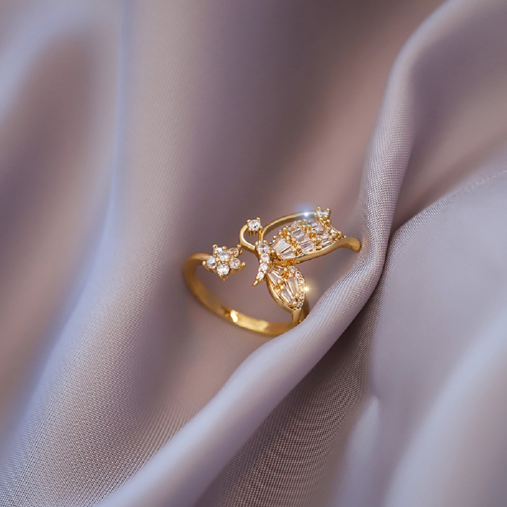 Nhẫn Kim Loại Tạo Hình Cánh Bướm Đính Đá Lấp Lánh Thời Trang Cho Nữ