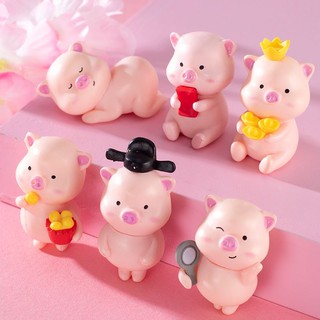 Set 6 mô hình heo tài lộc may mắn dễ thương tiểu cảnh bày bàn làm việc, tủ sách