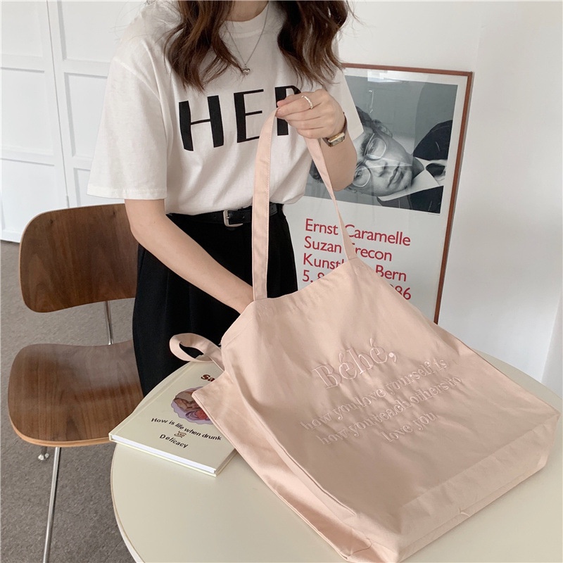 Túi xách SeaGloca vải canvas họa tiết chữ màu macaron thời trang Hàn Quốc cho nữ