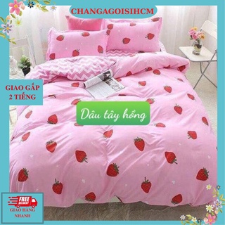 Ga trải giường Dâu Tây Hồng, drap trải giường đủ kích thước 1m,1m2