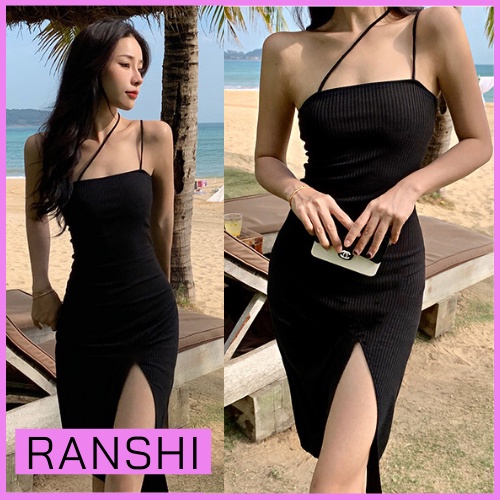 [HÀNG LOẠI 1] Đầm Hai Dây Xẻ Tà RANSHI Sang Trọng Váy Body Dự Tiệc Ôm Eo Dáng Midi Siêu Xinh Chất Dày Dặn - RBD014