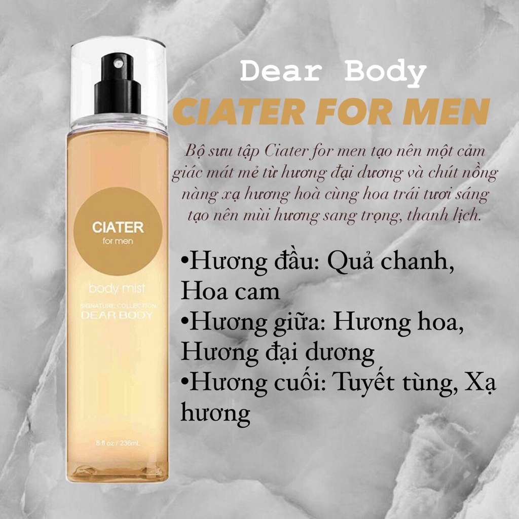Body Mist Nam - Body Mist Dear Body For Men 236ml -Fine Fragrance Mist - AnhLa Store