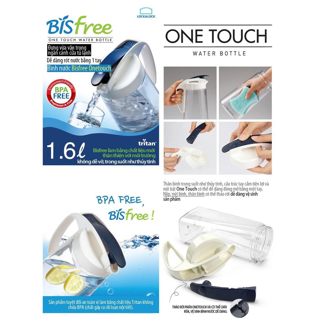 Bình nước nhựa tritan đựng nước nóng Lock&Lock ABF631 1.6L ABF632 2L - BABYHOPSG