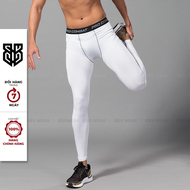 Quần Legging Nam Loại Dài BSS WEAR - Quần Thể Thao Nam Dài Trắng Chuyên GYM Bóng Rổ Bóng Đá SPORTWEAR - Màu Trắng