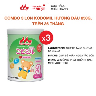 Combo 3 Lon Sữa Morinaga Số 3 Kodomil Dâu 850gr Tăng Đề Kháng, Hỗ Trợ Tiêu Hóa,DHA,Ca Chính Hãng