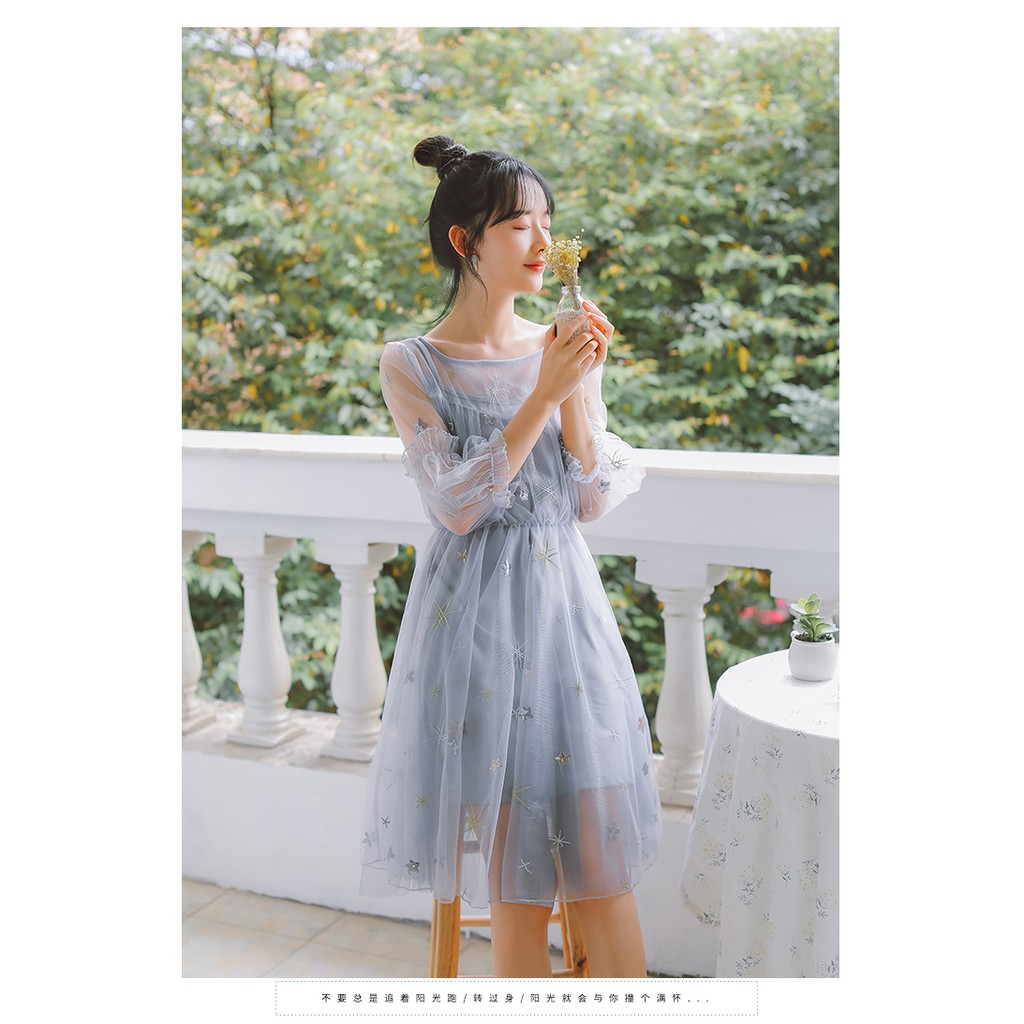 Đầm Ulzzang tiểu thư đính sao | BigBuy360 - bigbuy360.vn