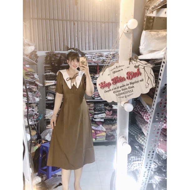 Bigsize 60-95kg by Thiên Bình)ĐẦM SƠ MI PHỐI CỔ TRẮNG TIỂU THƯ