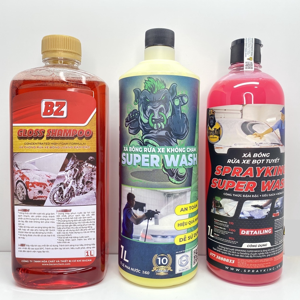 Nước rửa xe BZ, Sprayking Super Wash, Sprayking không chạm siêu bọt rửa cực sạch mùi thơm nhẹ chai 1L.