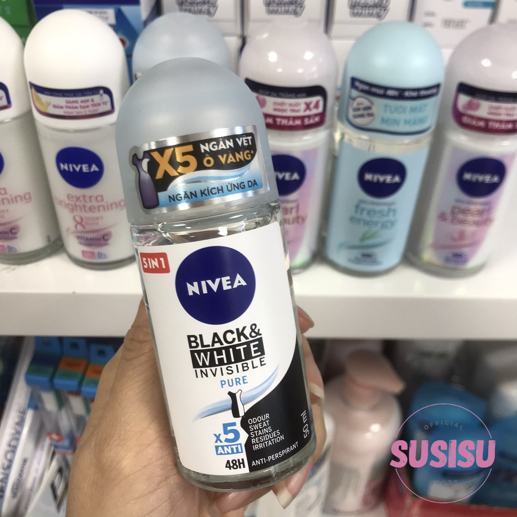 Lăn khử mùi nữ Nivea 48h | Lăng nách nữ thơm Nivia 50ml  Ngọc Trai/ Extra Whitening/ Nha Đam/ Black White