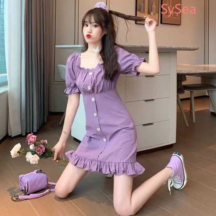 Đầm Tay Ngắn Màu Tím Thời Trang Mùa Hè Cho Nữ | BigBuy360 - bigbuy360.vn