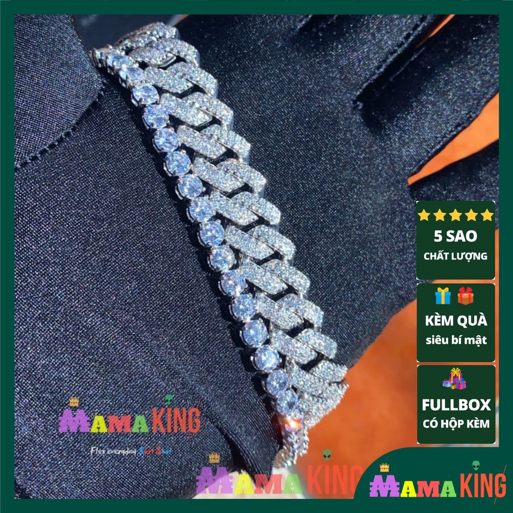 Vòng Tay nam hiphop CUBAN MIAMI BẢN ĐÁ CZ NHÂN TẠO bản đẹp MAMA KING