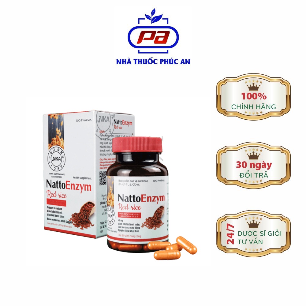 Viên Uống Hỗ Trợ Giảm Cholesterol, Phòng Ngừa Đột Quỵ - Tai Biến Nattoenzym Red Rice 60 VIên