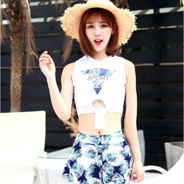 CÓ SẴN Bikini đồ bơi nữ 3 mảnh thể thao họa tiết lá dừa