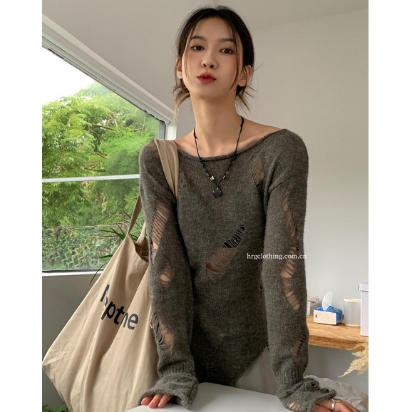 Áo sweater Dệt Kim Thiết Kế Xẻ Quyến Rũ Hợp Thời Trang