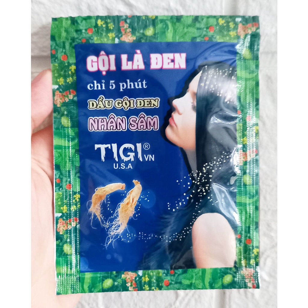 Dầu gội đen tóc thảo dược gói 23ml .Gội là đen tigi, nhân sâm, đen tóc thảo mộc. An toàn cho da