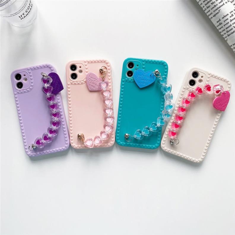 Ốp lưng iphone cạnh tim kèm móc 6 6plus 7plus 8plus X Xs max 11 11promax 12 12pro 12promax 13 13pro 13promax DT18