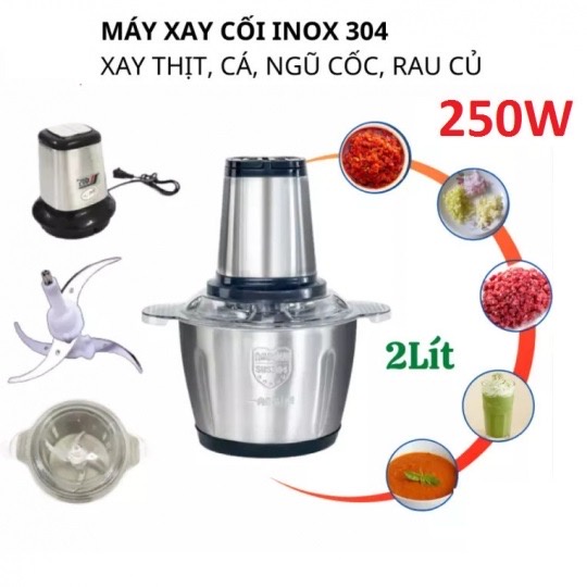 Máy Xay Thịt Cối Inox 4 Lưỡi Đa Năng, xay thịt, xay tỏi ới, xay rau củ quả Freeship