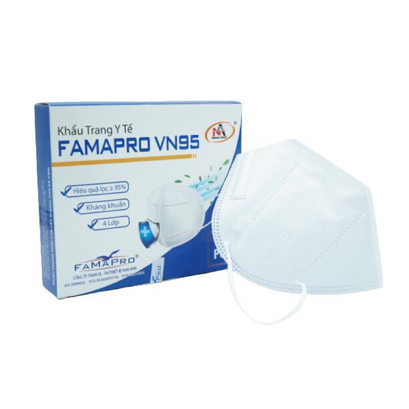 Khẩu trang y tế 4 lớp kháng khuẩn Famapro VN95 màu trắng (10 cái /hộp )