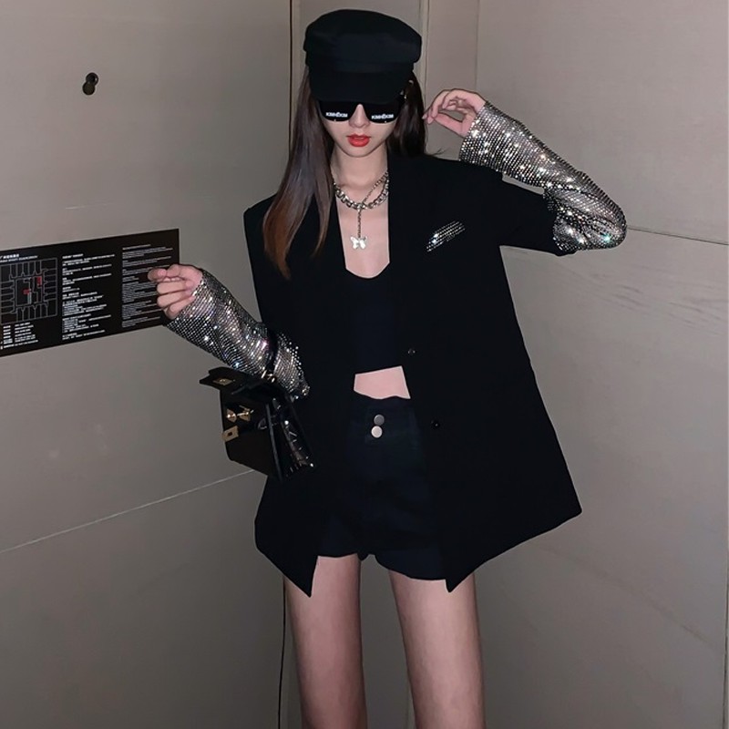 Áo khoác nữ dài tay phối lưới bling