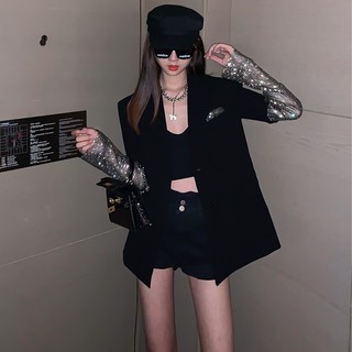 Áo khoác nữ dài tay phối lưới bling